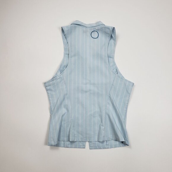 UO Party Girl Cotton-Blend Button Down Sleeveless Shirt Women Medium Blue Stripe - Picture 14 of 16